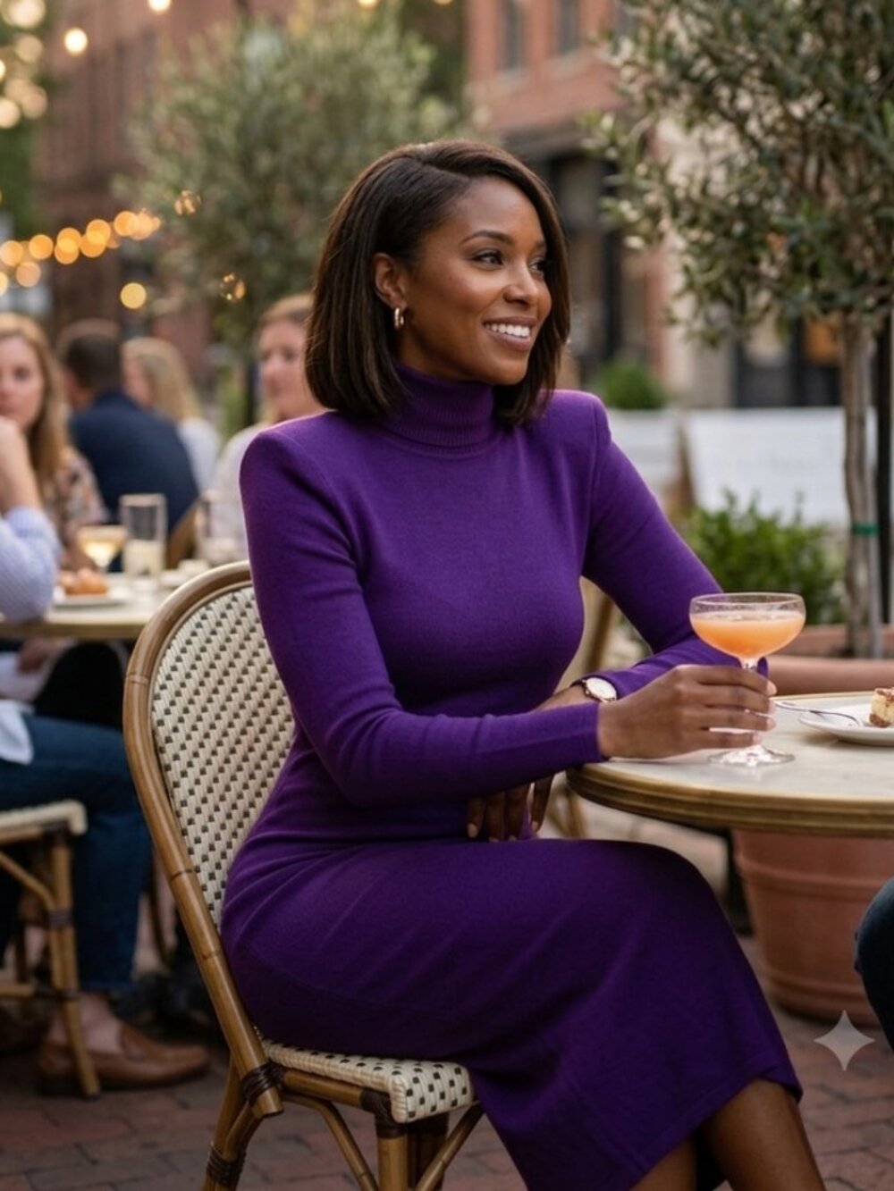 Sergio Hudson Long Sleeve Purple Turtleneck Knit Maxi Dress